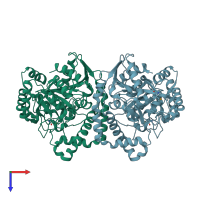 PDB entry 2dc0 coloured by chain, top view.