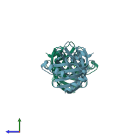 PDB entry 2dc4 coloured by chain, side view.
