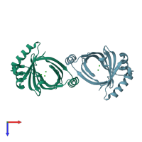 PDB entry 2dc4 coloured by chain, top view.