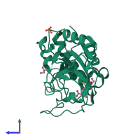 PDB 2dc8 coloured by chain and viewed from the side.