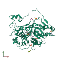 PDB entry 2dcf coloured by chain, front view.