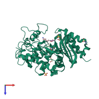 PDB entry 2dcf coloured by chain, top view.