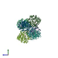 PDB entry 2dcn coloured by chain, side view.