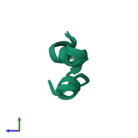 PDB entry 2dco coloured by chain, ensemble of 10 models, side view.