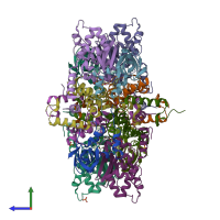 PDB entry 2dd5 coloured by chain, side view.