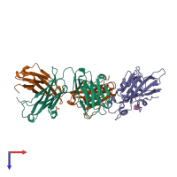 PDB entry 2dd8 coloured by chain, top view.