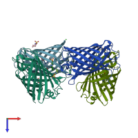 PDB entry 2dd9 coloured by chain, top view.