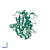 Monomeric assembly 1 of PDB entry 2ddf coloured by chemically distinct molecules, side view.