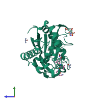 Monomeric assembly 2 of PDB entry 2ddf coloured by chemically distinct molecules, side view.