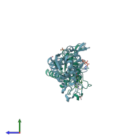 PDB entry 2ddf coloured by chain, side view.