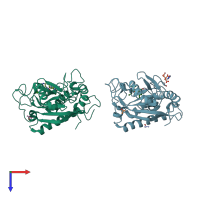 PDB entry 2ddf coloured by chain, top view.