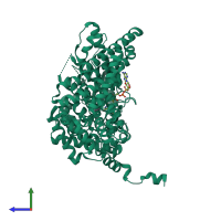 PDB entry 2ddh coloured by chain, side view.