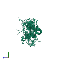 PDB entry 2ddi coloured by chain, ensemble of 20 models, side view.