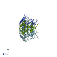 PDB entry 2dds coloured by chain, side view.