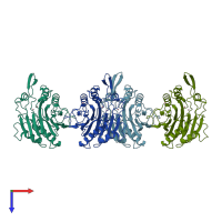 PDB entry 2dds coloured by chain, top view.