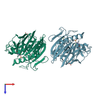 PDB entry 2ddt coloured by chain, top view.