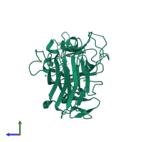 PDB entry 2ddu coloured by chain, side view.
