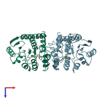 PDB entry 2ddw coloured by chain, top view.