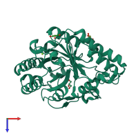PDB entry 2ddx coloured by chain, top view.