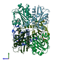 PDB entry 2ddz coloured by chain, side view.