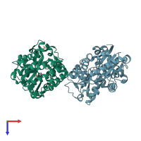 PDB entry 2de4 coloured by chain, top view.