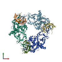 PDB entry 2de7 coloured by chain, front view.
