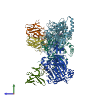 PDB entry 2de7 coloured by chain, side view.