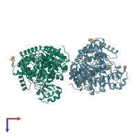 PDB entry 2deb coloured by chain, top view.