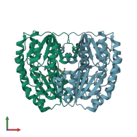 PDB entry 2dec coloured by chain, front view.