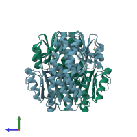PDB entry 2dec coloured by chain, side view.