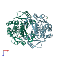 PDB entry 2dec coloured by chain, top view.
