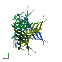 PDB entry 2deh coloured by chain, side view.
