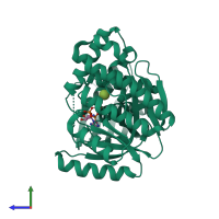 PDB entry 2dej coloured by chain, side view.