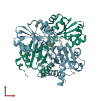 PDB entry 2dek coloured by chain, front view.