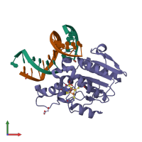 PDB entry 2dem coloured by chain, front view.