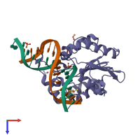 PDB entry 2dem coloured by chain, top view.