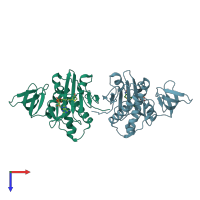 PDB entry 2deq coloured by chain, top view.