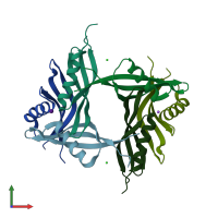 PDB entry 2dev coloured by chain, front view.