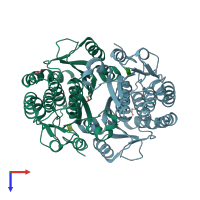 PDB entry 2df8 coloured by chain, top view.