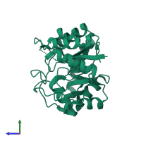 PDB entry 2dfa coloured by chain, side view.