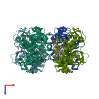 PDB entry 2dfd coloured by chain, top view.