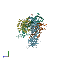 PDB entry 2dfk coloured by chain, side view.