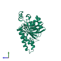 PDB entry 2dfl coloured by chain, side view.