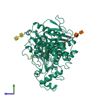 PDB 2dfp coloured by chain and viewed from the side.