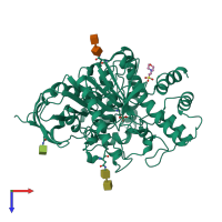 PDB entry 2dfp coloured by chain, top view.