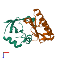 PDB entry 2dfx coloured by chain, top view.