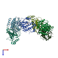 PDB entry 2dg2 coloured by chain, top view.