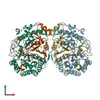 PDB entry 2dg5 coloured by chain, front view.