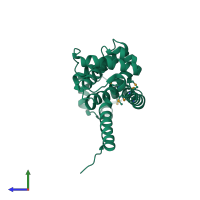 PDB entry 2dg6 coloured by chain, side view.