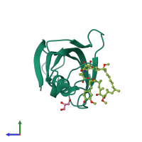 PDB entry 2dg9 coloured by chain, side view.